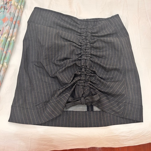 Ganni NWT Ruched-Front Pin Striped Pencil Mini Skirt Blue Gray Size 40 US 10 - Picture 2 of 6